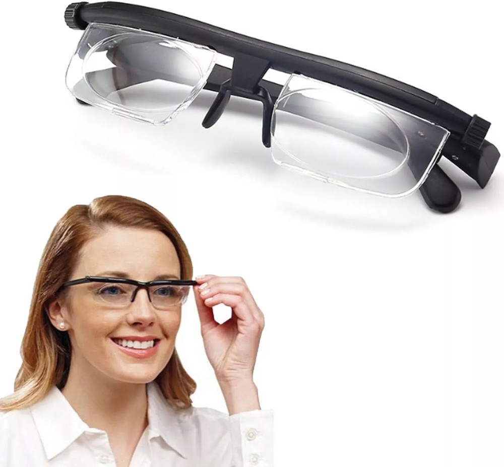 Dial Adjustable Glasses Variable Focus For Reading Distance Vision Eyeglasses US