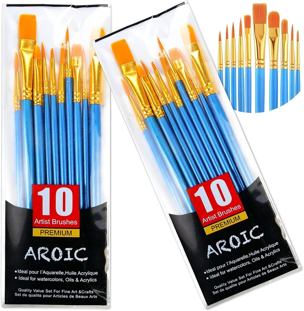 Durable Acrylic Paint Brush Set - 20 Nylon Brushes for Creative Expression