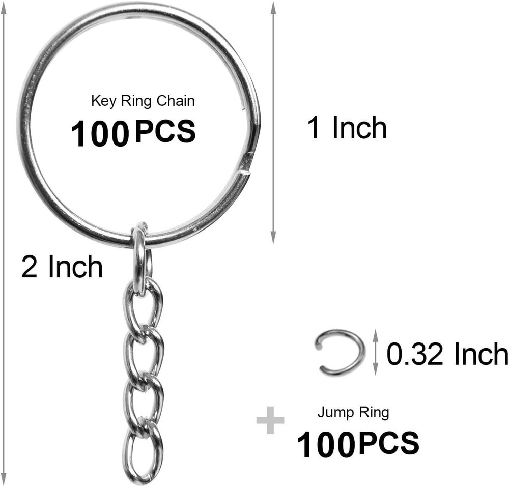 50PCS Bulk Keychains Set, Split Keychains Rings with Chain 1 Inch, Key Rings,