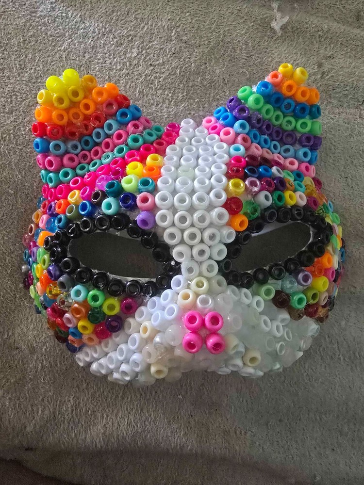 Handcrafted Rainbow Kandi Bead Cat Mask
