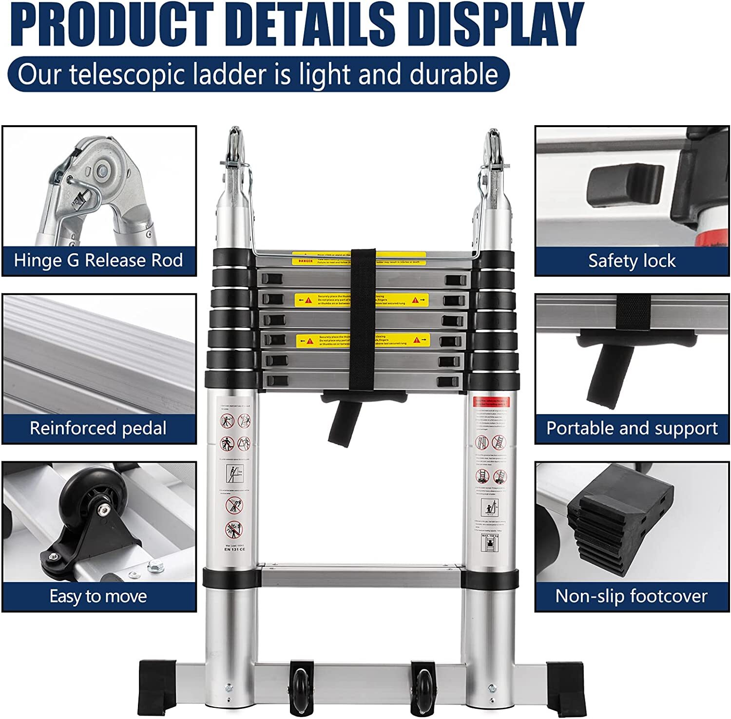 16.5FT Multi Purpose Aluminum Heavy Duty Folding Extension Telescopic Ladder