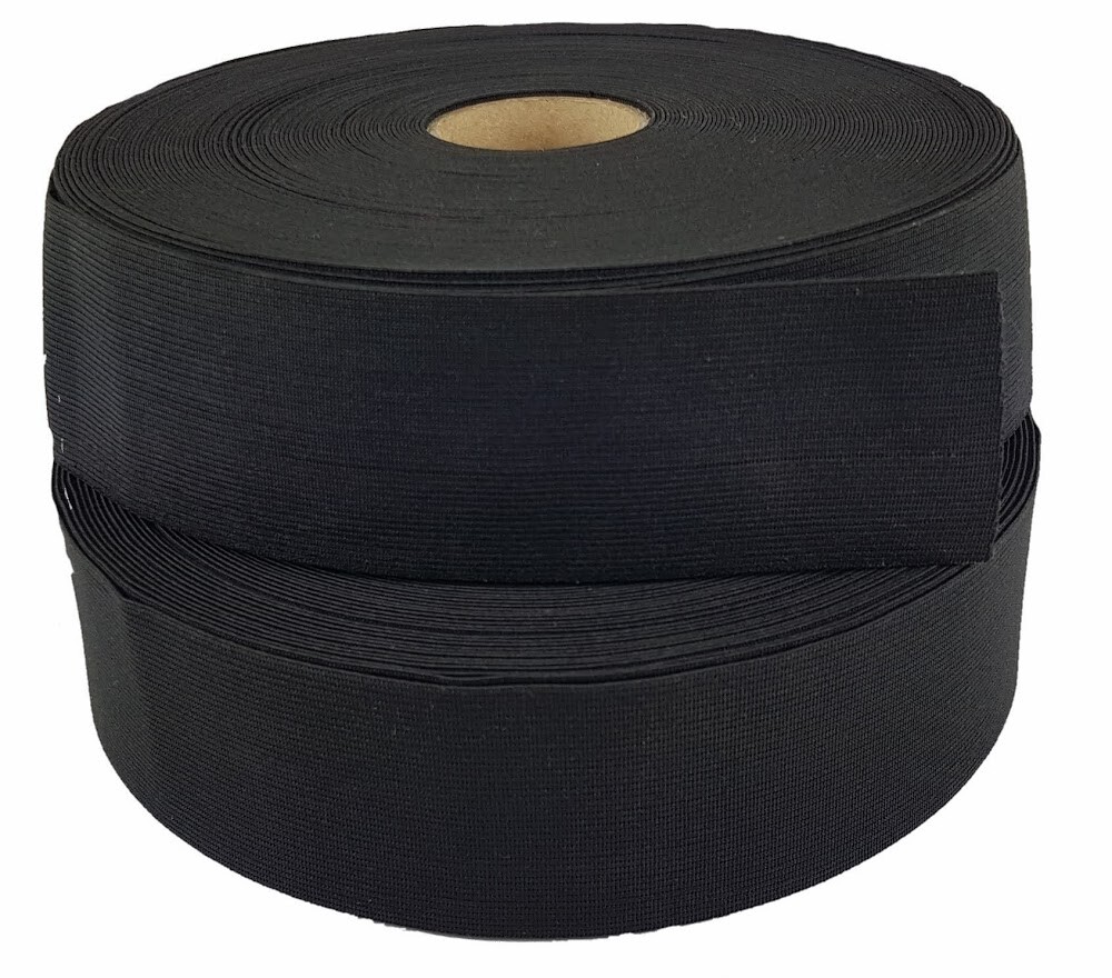 Black 50 mm wide woven flat elastic