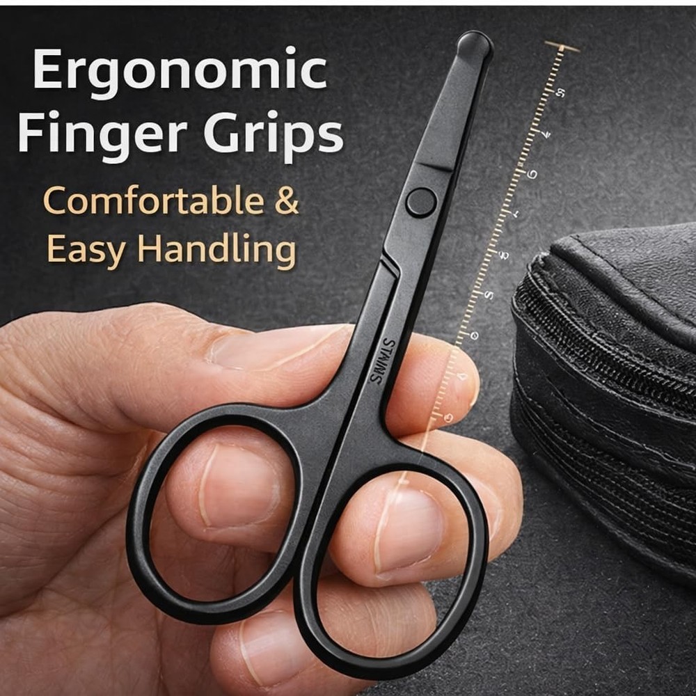 Durable Matte Black Nose Hair Trimmer with Rounded Tips for Effortless Precision