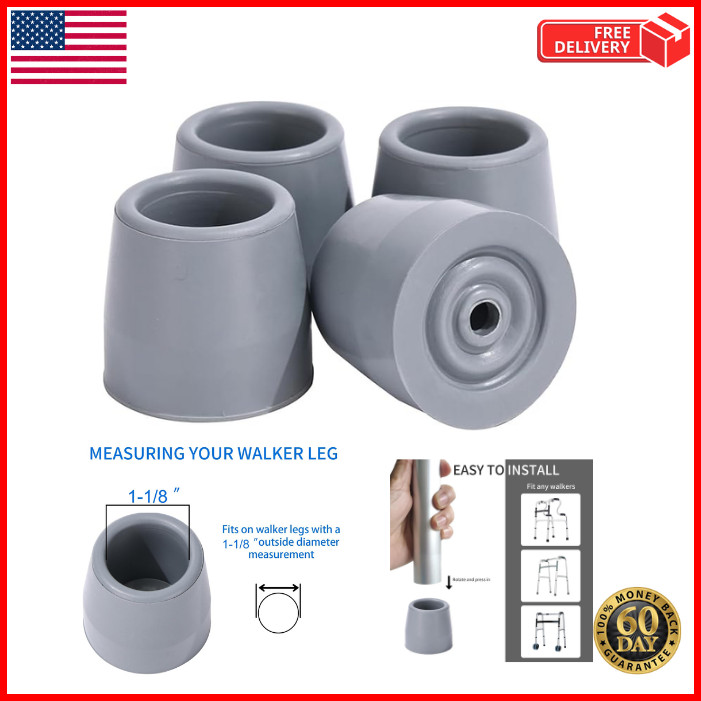 4PCS Walker Tips 1 1/8 '' Heavy Duty Replacement Rubber Tips for Walkers, Commod