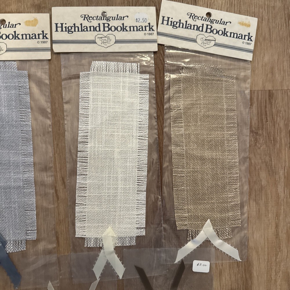 Rectangular Highland Bookmark Cross Stitch W/ Ribbon Blue, Cream, Brown