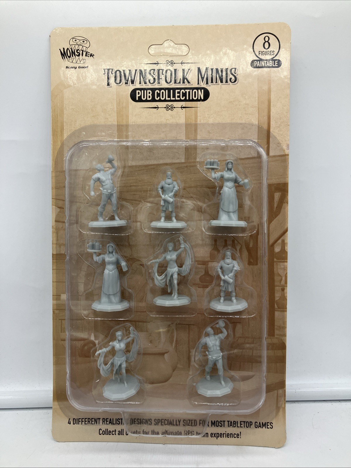 Monster Townsfolk Mini Fantasy Figures 8pc Paintable Pub Workers - FREE SHIPPING