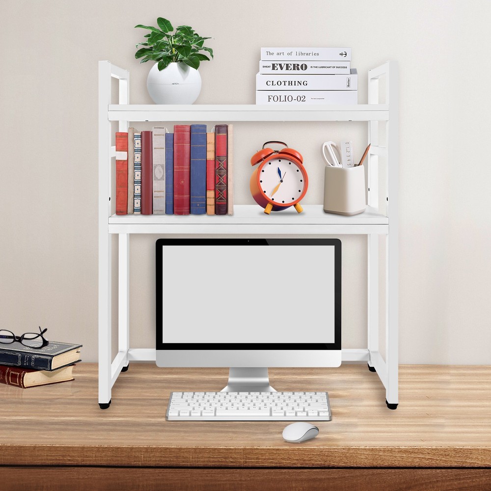 2-Tier Computer Desktop Bookcase Home Dorm Office Countertop Hutch Display Shelf