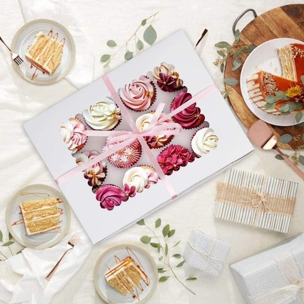 Handmade Gift Ready 25 Pack Cupcake Boxes with Removable Inserts for 12 Cupcakes