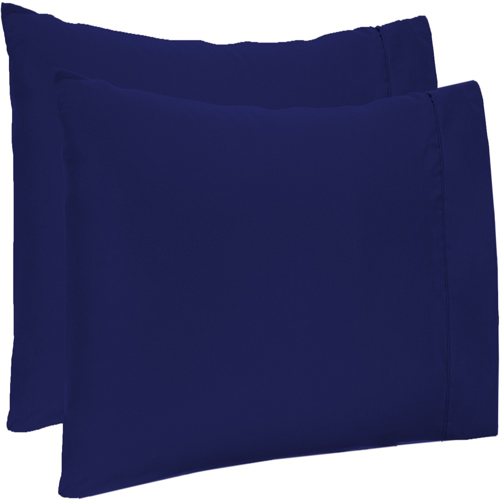 Egyptian Cotton Queen Size Pillow Case Pair Navy Blue Solid 1000 Thread Count