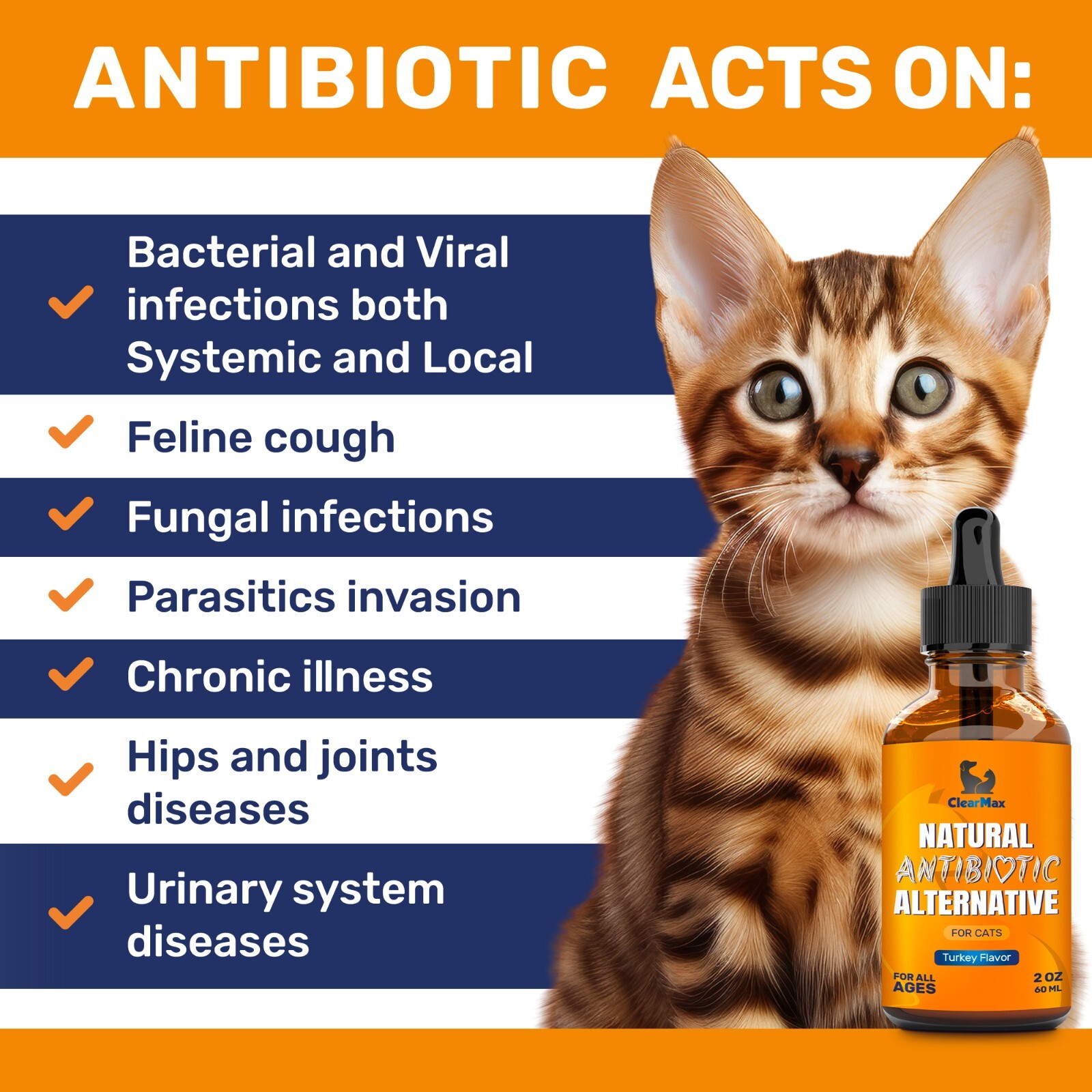 Natural Antibiotics for Cat | Turkey Flavor | Allergy & Infection Support | 2 Oz