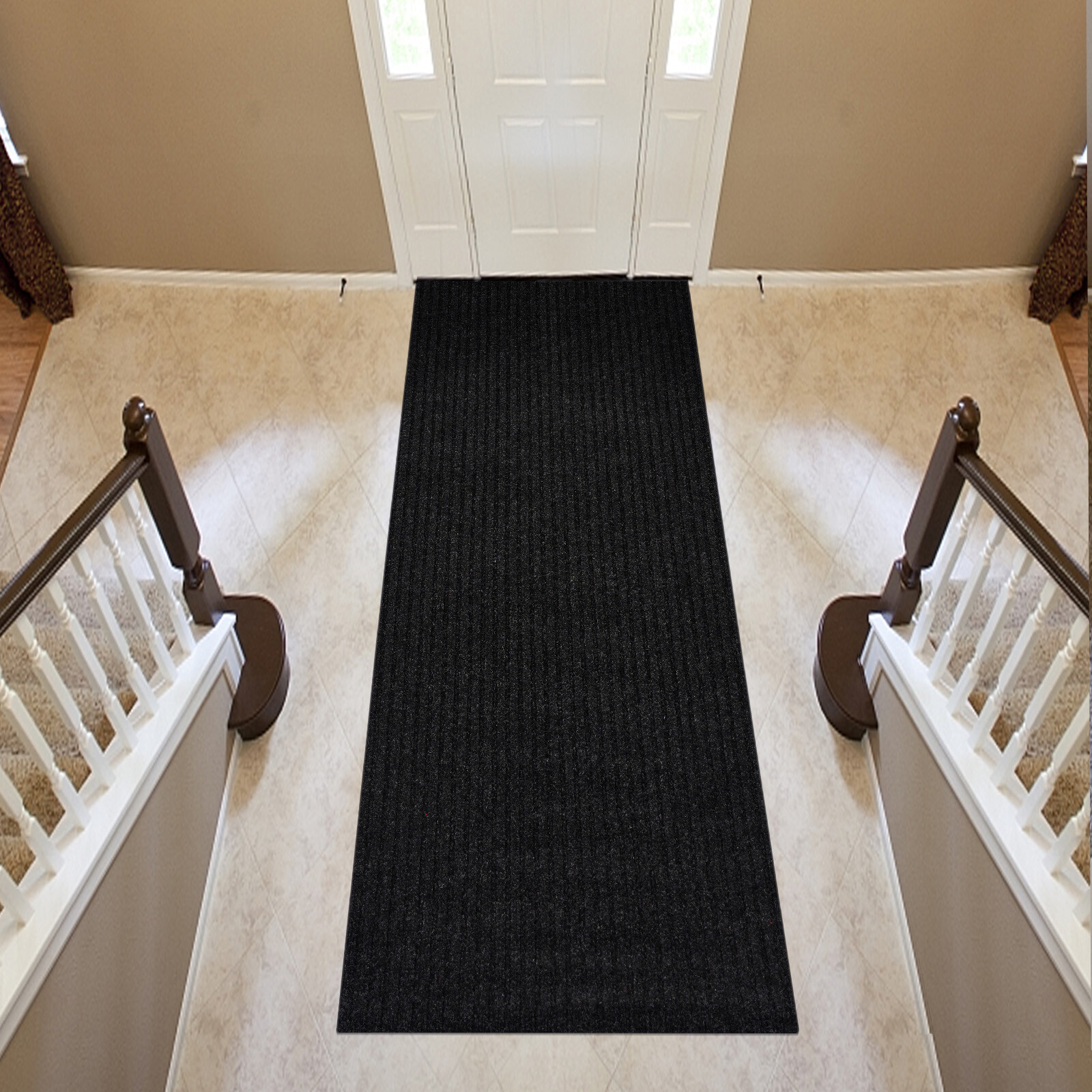 Runner Rug Hallway Non Slip Rubber Back Stripe Black Carpet Doormat Throw Rug