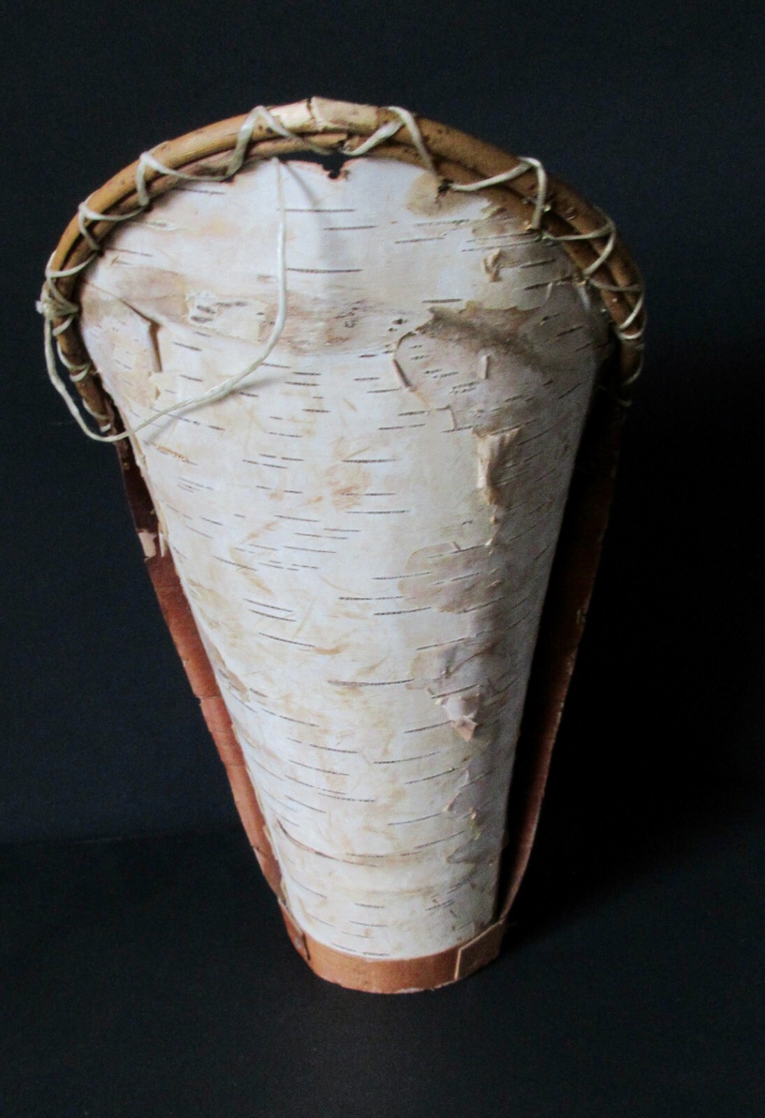 Cree Birch Bark Wall basket/pocket w/faux sinew rim wrap & hanger & twig rim