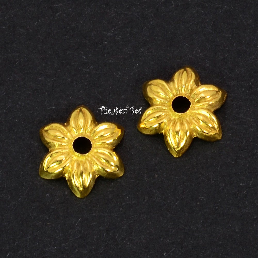 6.5mm 18k Solid Yellow Gold Leaf Design Bead Cap Finding PAIR