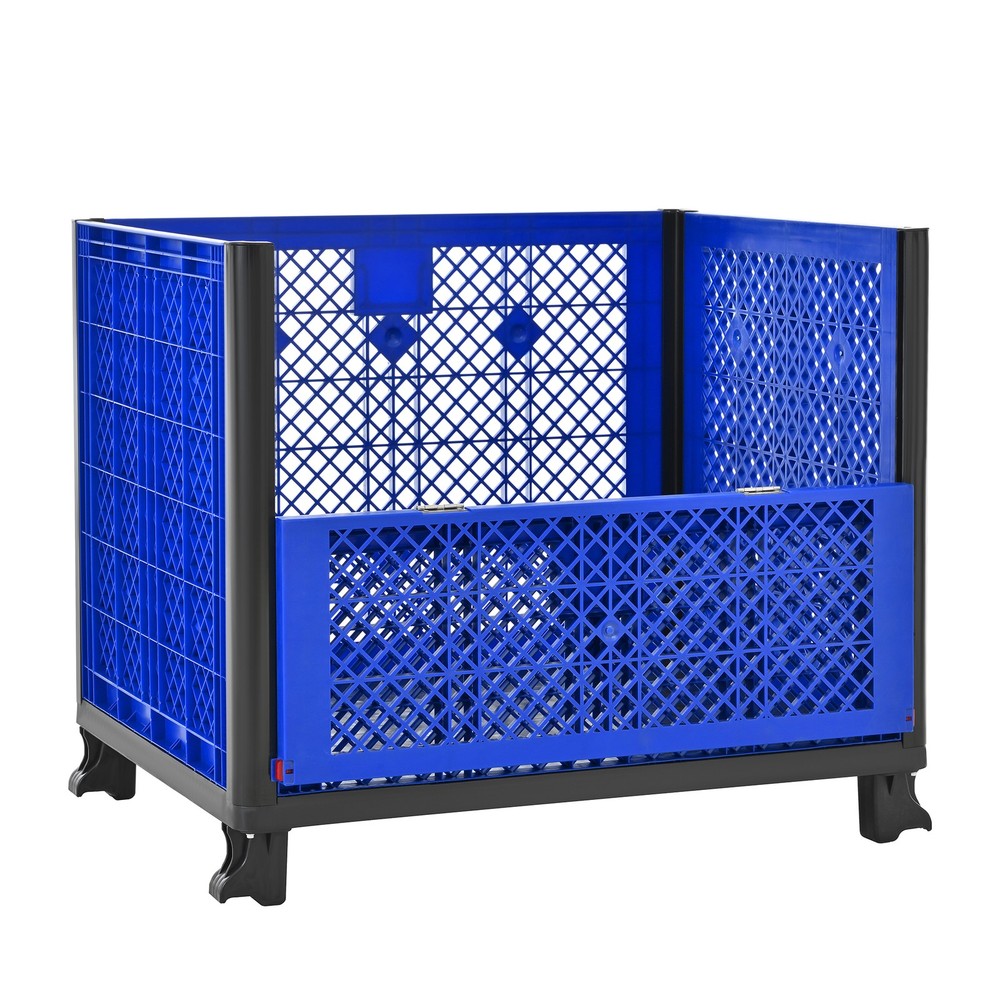Collapsible Bulk Container Mesh Walls 600lb Capacity Stackable 4 High Blue