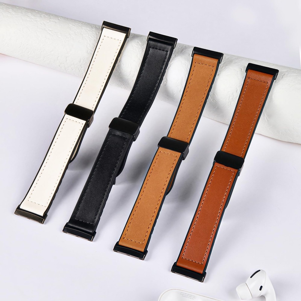 Magnetic Leather Bands Compatible with Fitbit Versa 4/Fitbit Versa 3/Sense 2/...