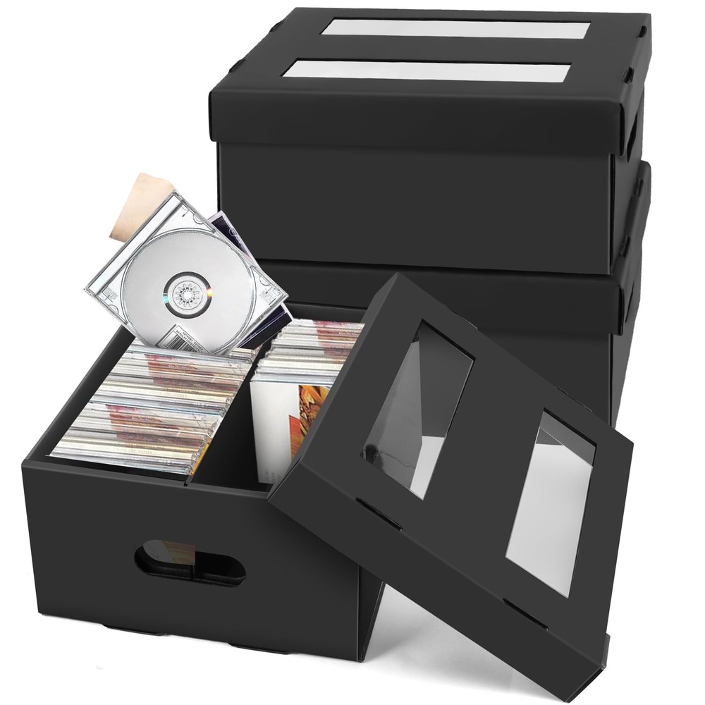 CD Storage Boxes Cardboard Case Holder PVC Window Lid 2 Compartment 3 PCS