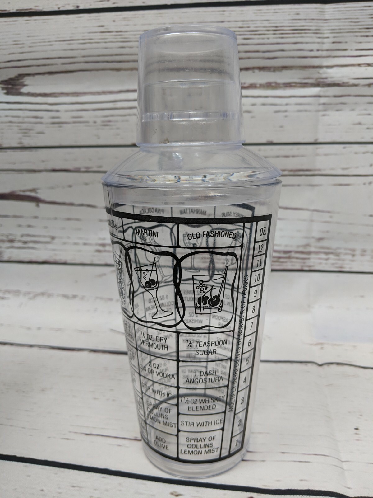 Three Piece Cocktail Shaker Collins Vintage w/Box 17 oz. clear bar drink mixer