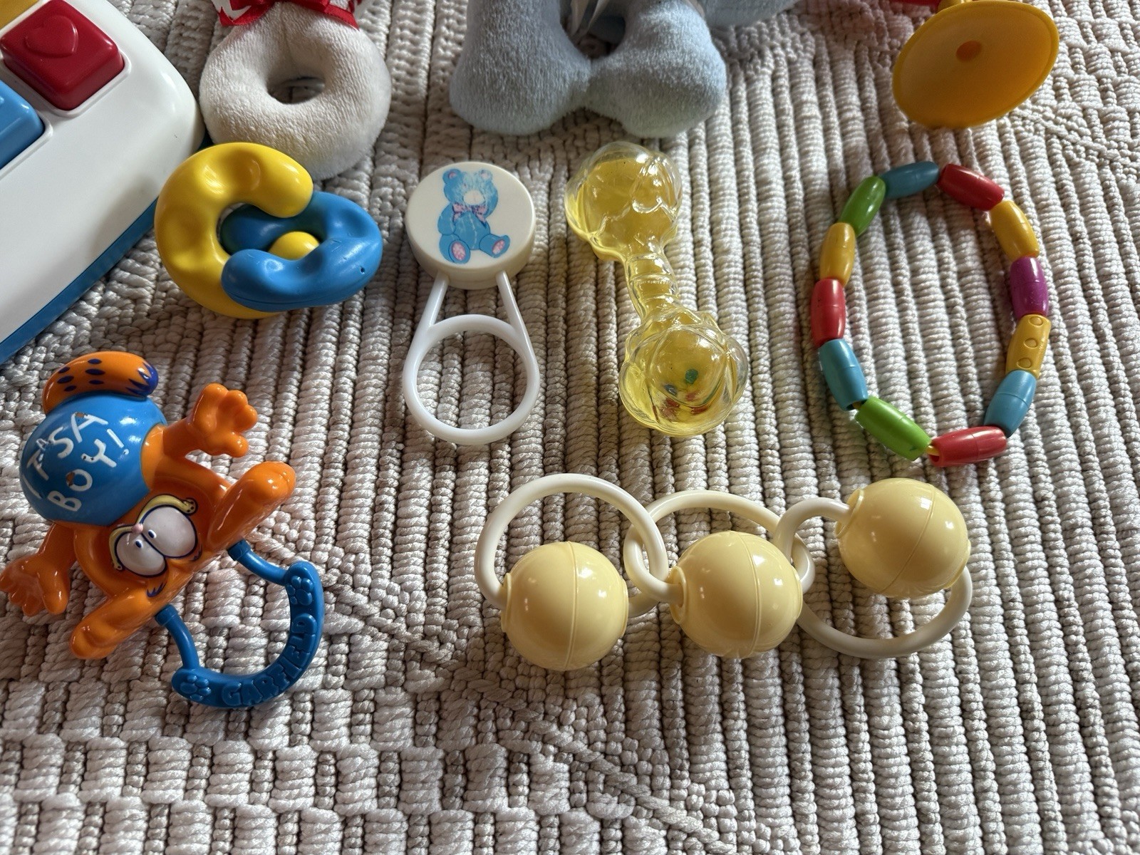 Vintage Fisher Price Buttons & Bells Toddler Telephone Eden Plush Rattle Baby
