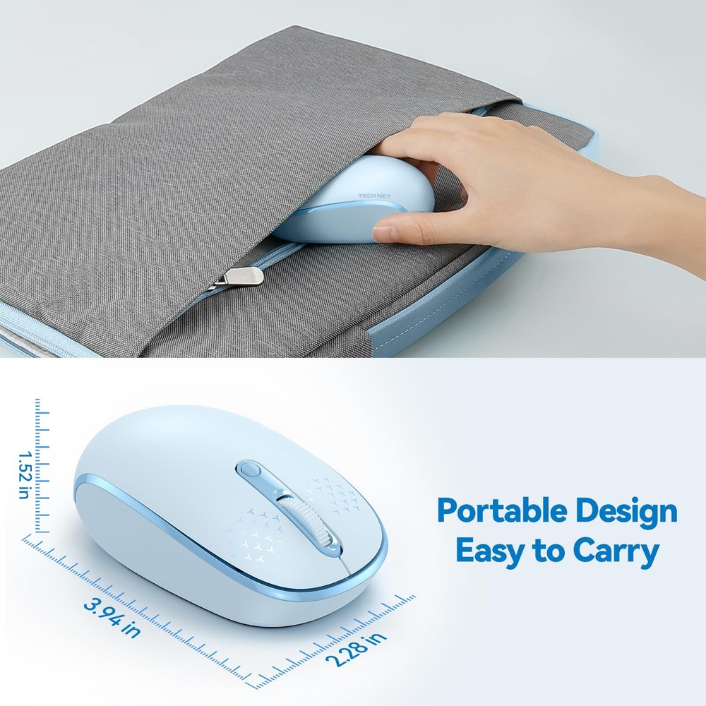 TECKNET Wireless Mouse, 2.4G Quiet Computer Mouse with USB Receiver, 4 Blue