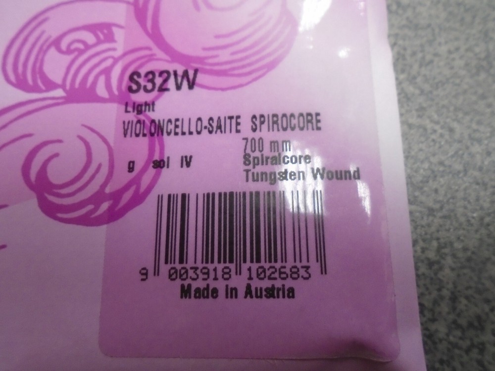 Thomastic Spiricore cello C&G Tungsten strings-S33W & S32W