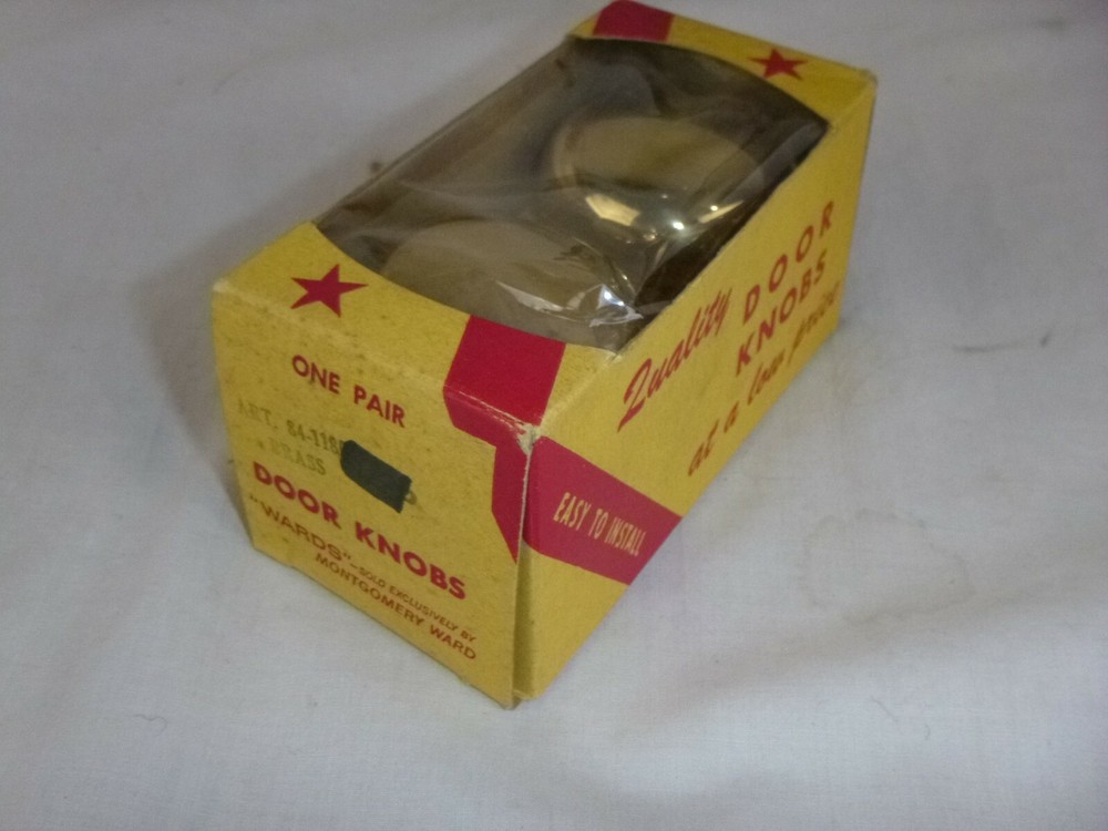 NOS Vtg Montgomery Wards Brass Replacement Door Knobs 2"