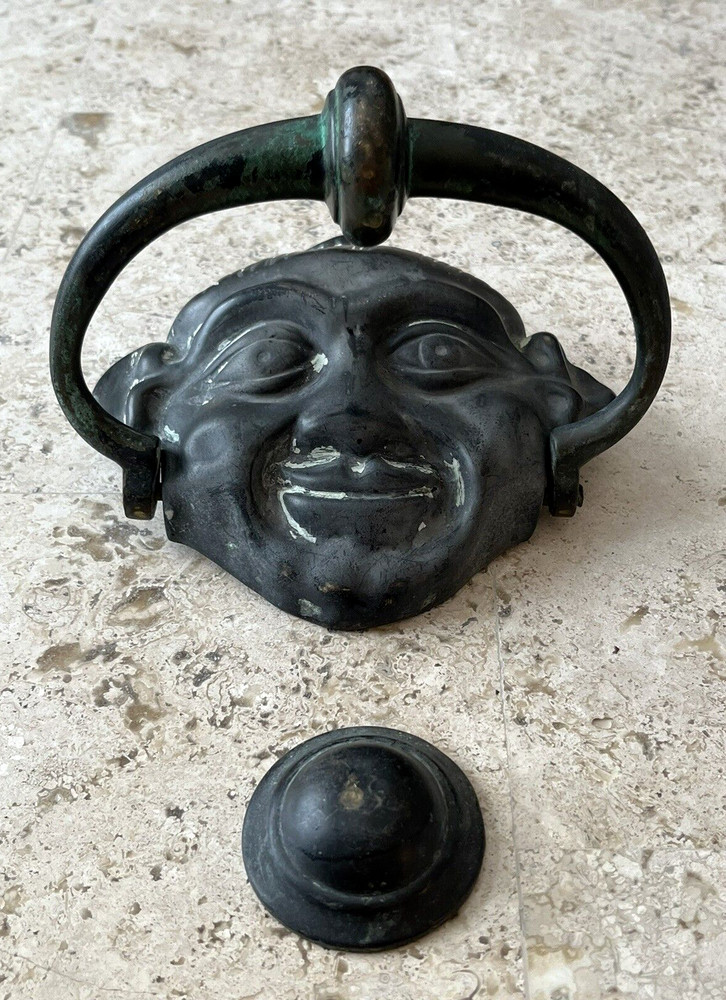 ANTIQUE c.1903 VICTORIAN GNOME ELF PIXIE FACE ARCHITECTURAL SALVAGE DOORKNOCKER