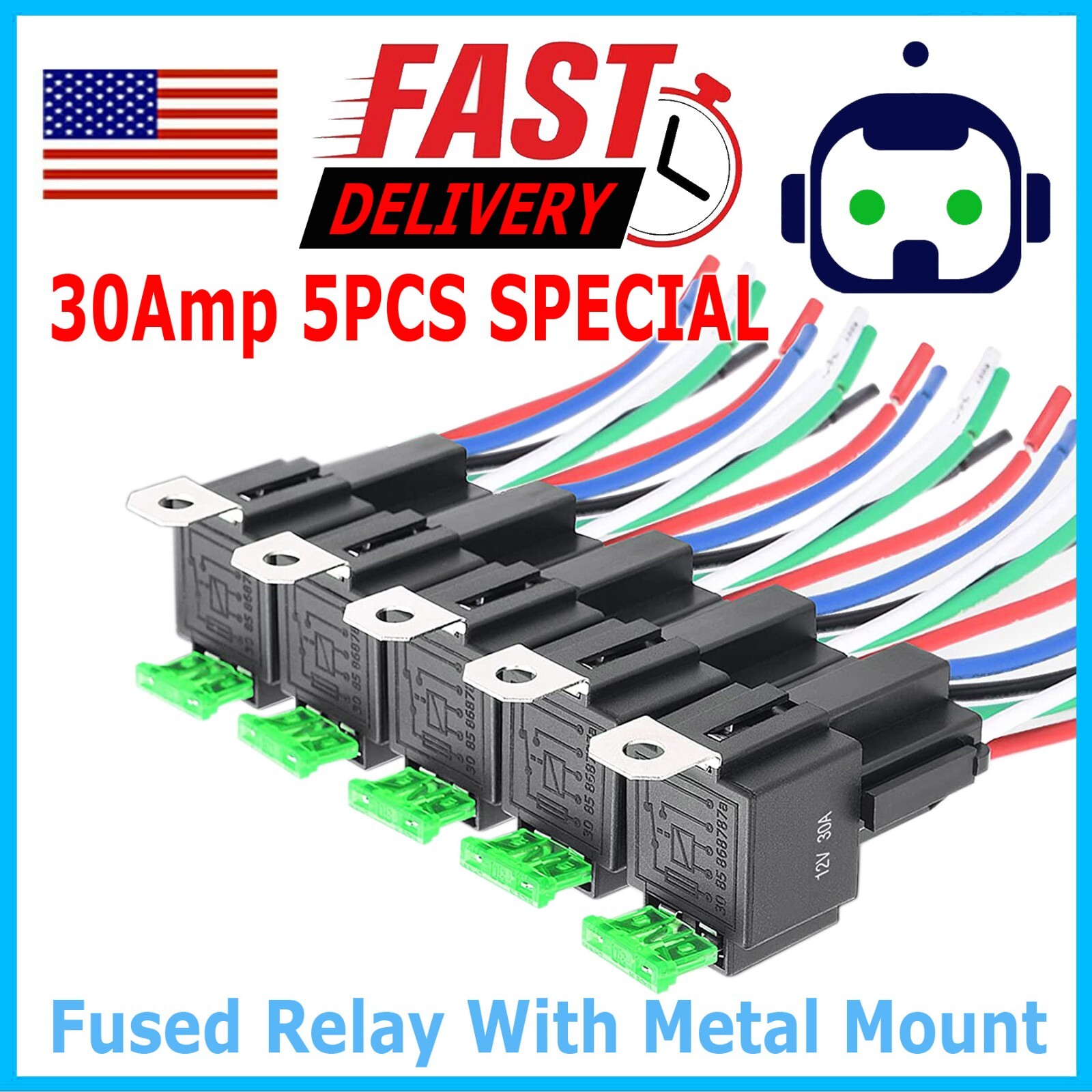 5 Pack Automotive Electrical Relays 12V Fuse Relay Switch Harness 5 Pin SPST Set