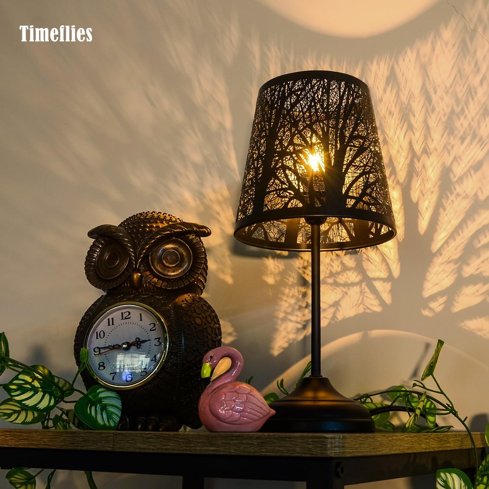 3 Level Dimmable Touch Table Lamp, Black Metal Tree Pattern Shadow Lamp, Smal...