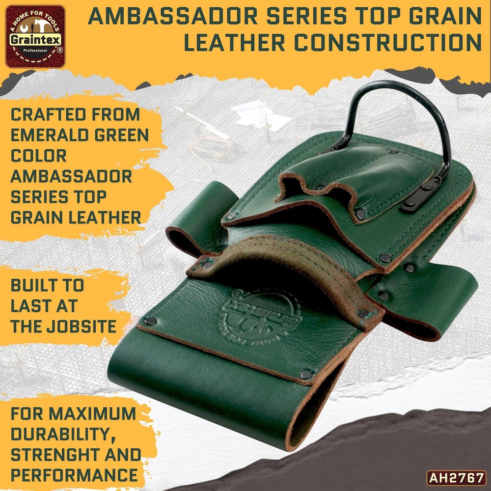 Graintex Multi-Tool Pouch: Leather, 5-Pocket, Hammer Loop, Ideal for Pros