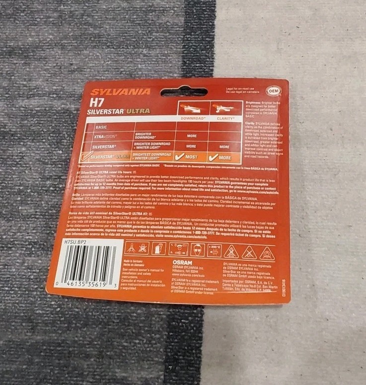 Sylvania Silverstar Ultra H7 55W Two Bulbs Head Light Low Beam Replacement Stock