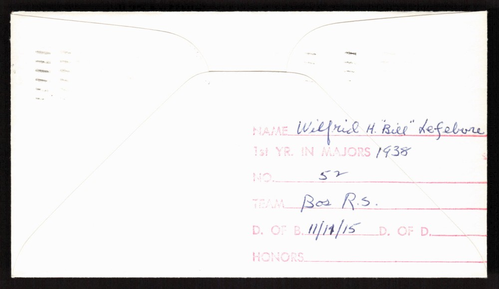 Bill "Lefty" Lefebvre Signed Baseball Postal Envelope Red Sox Autograph Auto