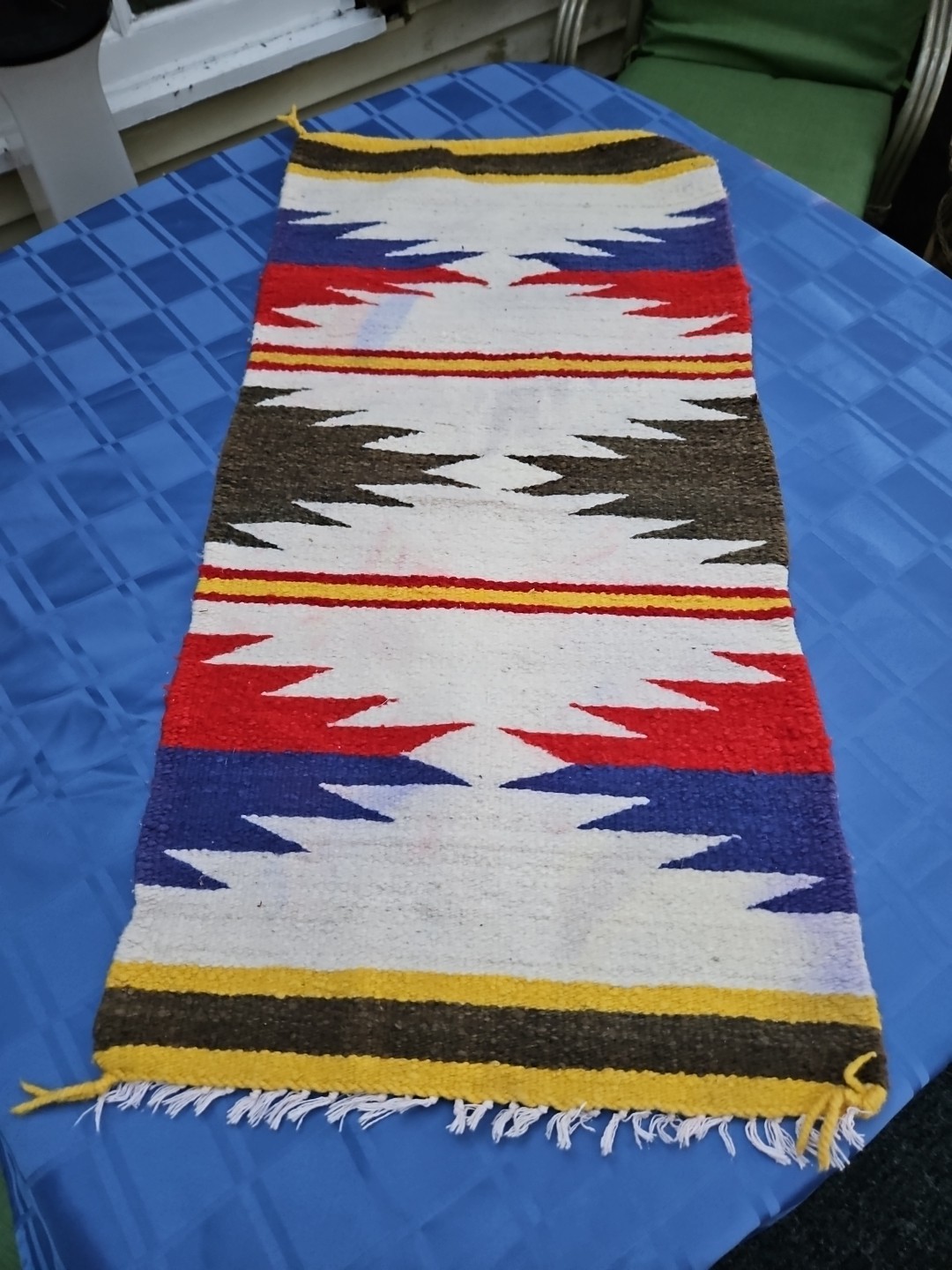 Vintage Navajo Rug Small Native American Indian 20x39 Geometric Weaving Antique