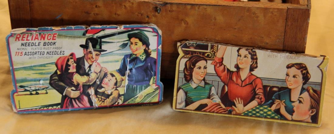 Antique Sewing Box Oak & Bird's Eye Maple w Contents - Anna Miles - Square Nails