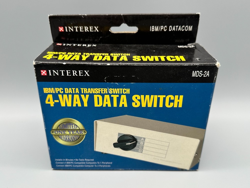 Interex IBM/PC Data Transfer Switch 4-Way Data Switch MDS-2A Open Box!