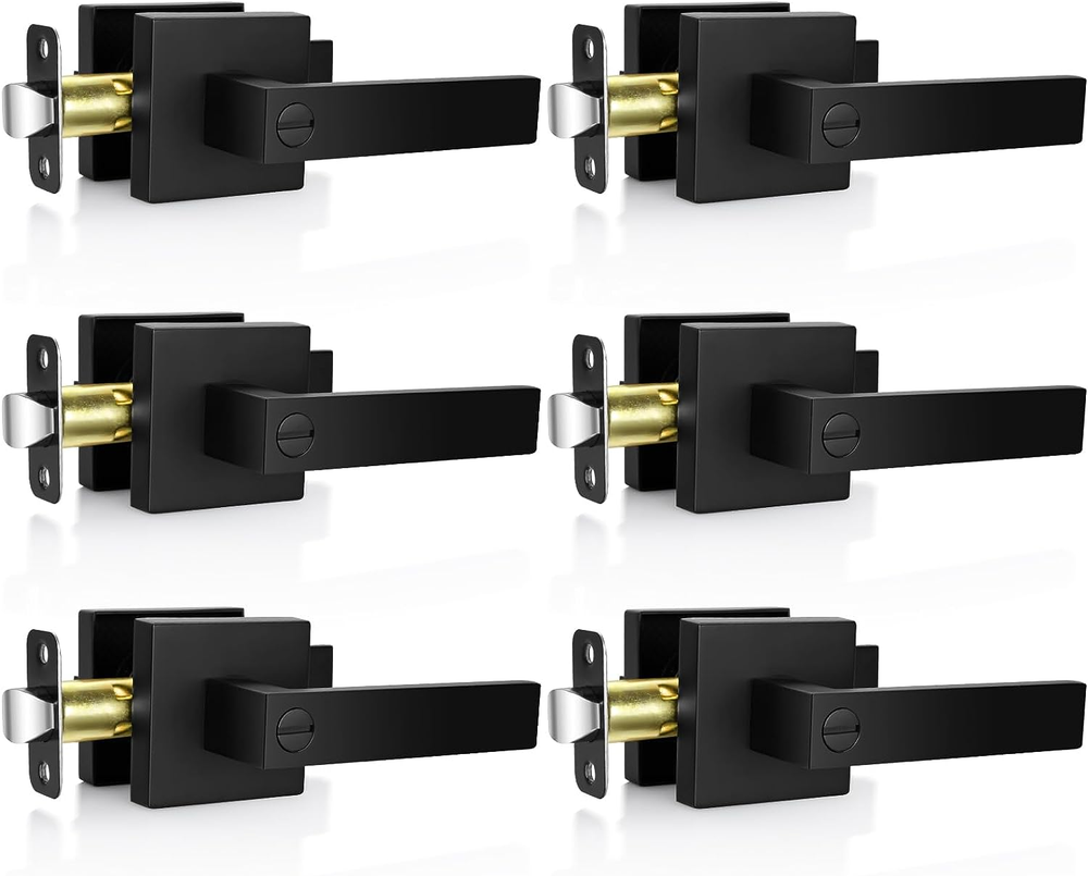 6-Pack Matte Black Door Handle Heavy Duty Door Locks Keyless Interior Door Knobs