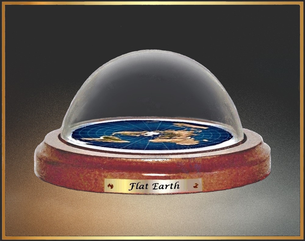 Flat Earth Map Dome Display Model - wood base, acrylic dome, gift