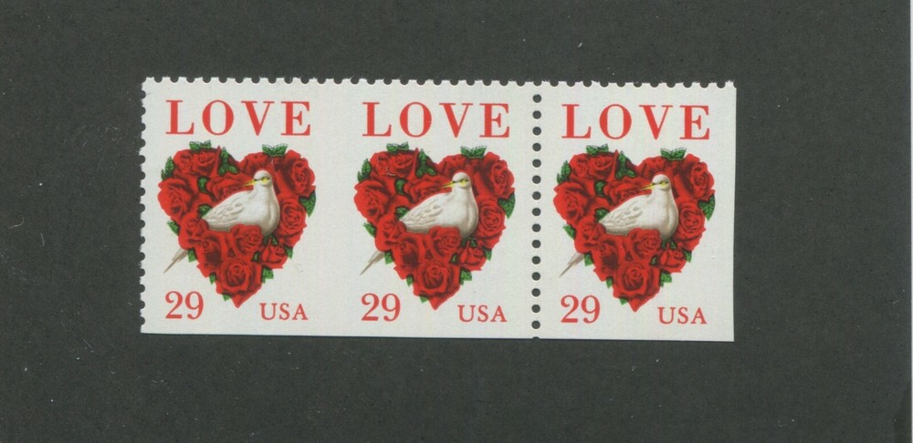 US Love & Dove Postage Stamp #2814 MNH IMPERF BETWEEN Transitional Strip ERROR