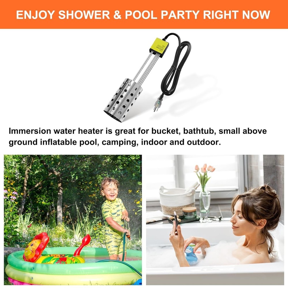 1500W Bucket Heater, Rust Proof Built in Temperature Controller Immersion Wat...