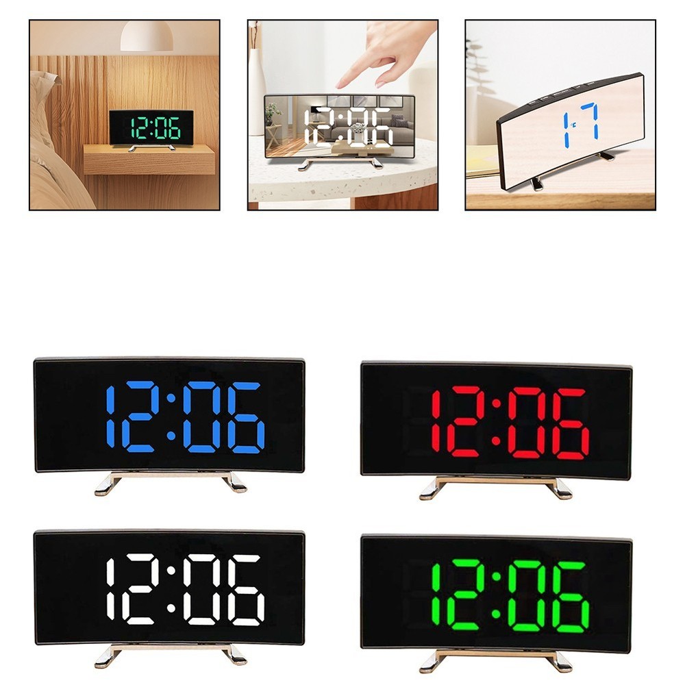 Curved LED Electronic Alarm Clock with Snooze Feature and Memory Function
