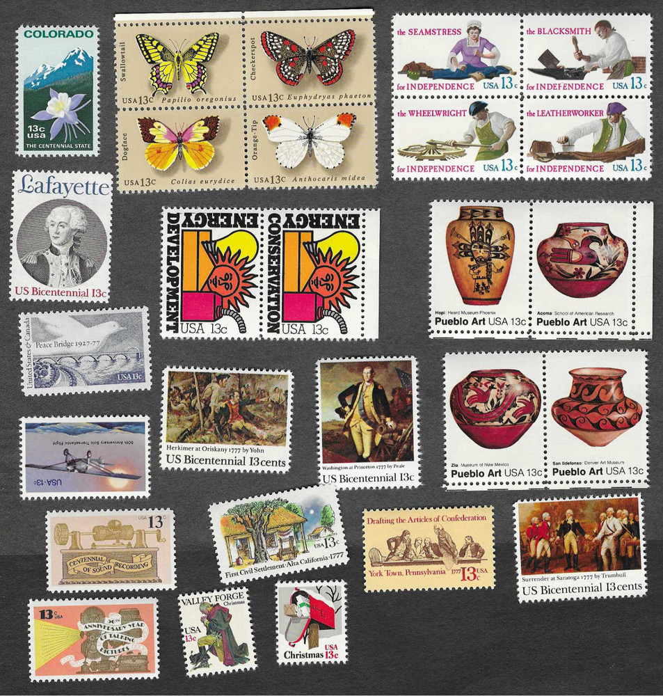 1977 US PARTIAL COMMEMORATIVE YEAR SET 27 STAMPS MNH