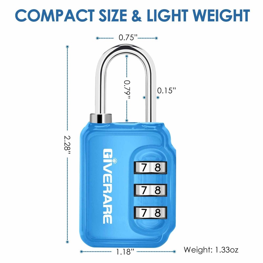 2 Pack Combination Lock, 3-Digit Padlock Keyless, Resettable Luggage Locks for B