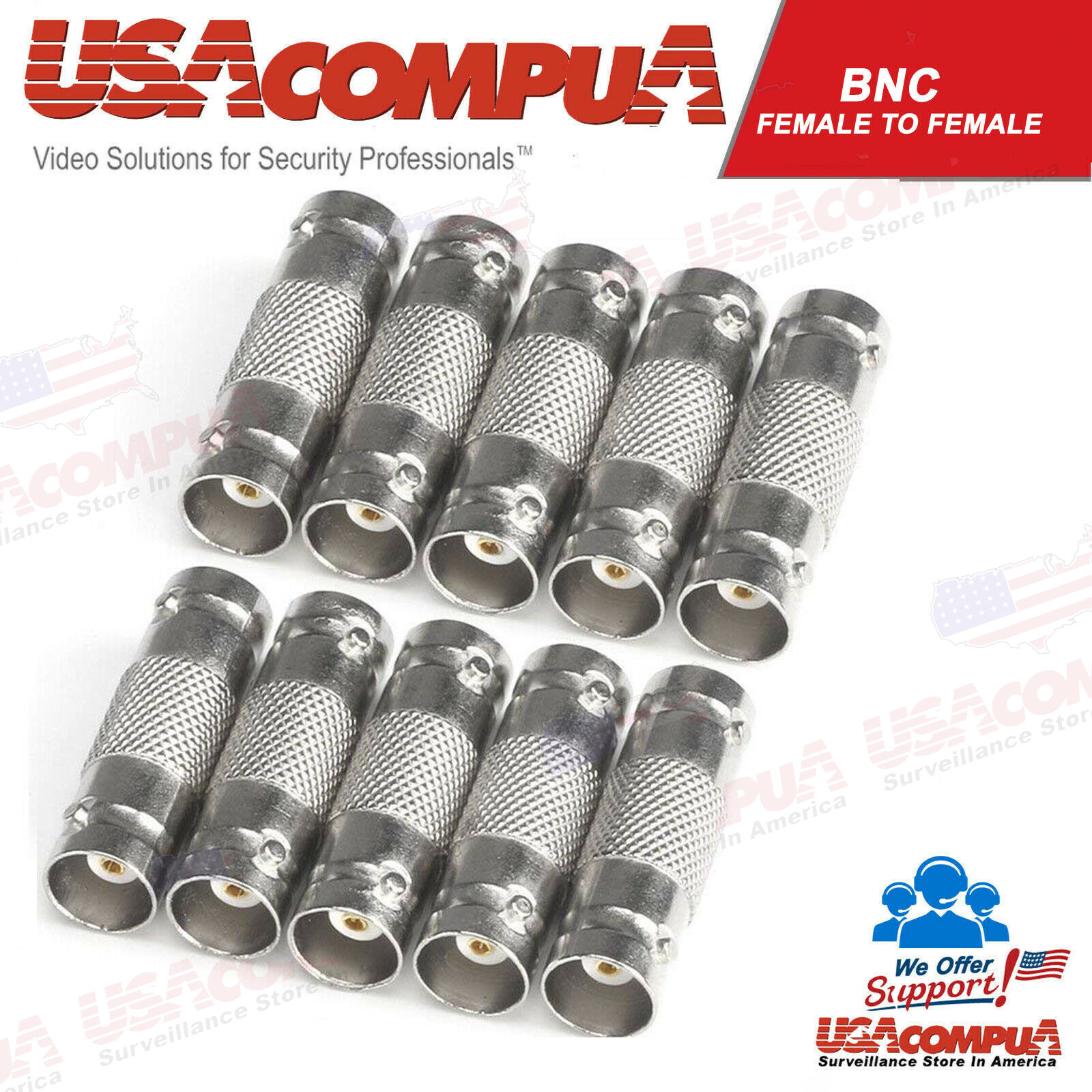 10PCS BNC Female to BNC Female Cable COAX Connector Adapter for CCTV Camera
