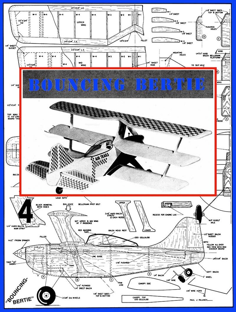 Model Airplane Plans (UC): Bouncing Bertie 32" Triplane .29-.35 by Paul Palanek
