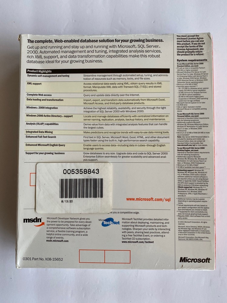 Microsoft SQL Server 2000 Standard Edition w/5 Client Licenses