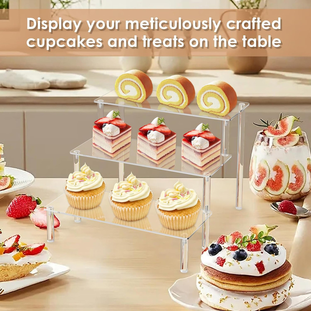 Acrylic Display Risers,Clear Display Risers Stand Small Mini Shelf 3 Tiered Cupc
