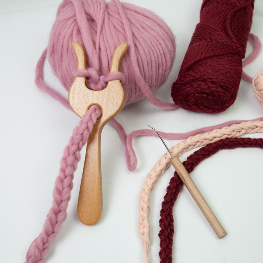 Braided Knitting Fork Wooden Crochet Knitting Tool Fork Hook Precise