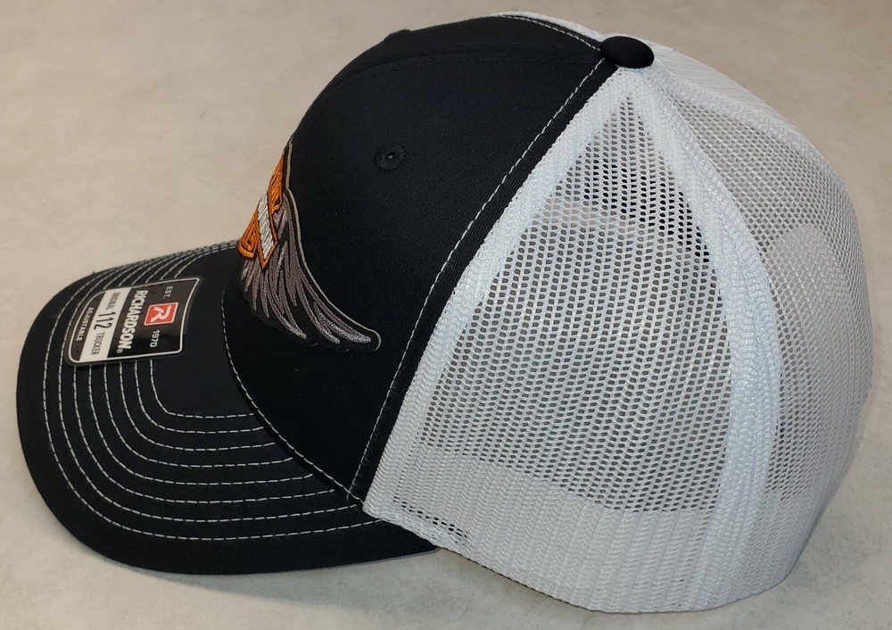 HD Wing Patch on Richardson 112 Trucker Hat Snapback Black/White