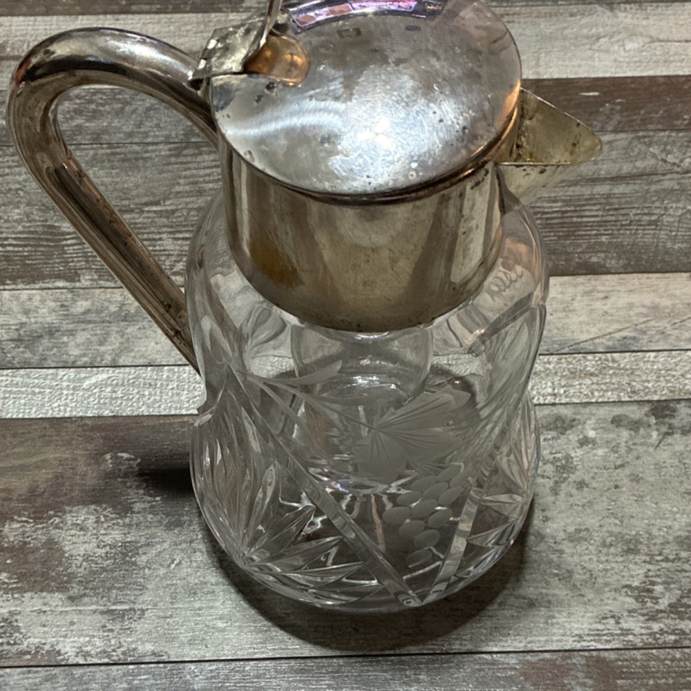 DeKra Silverplate German Glass Pitcher Grape Pattern with Lid and Insert vintage