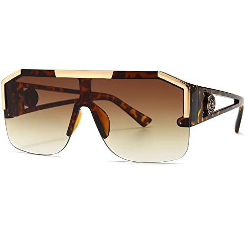 Square Oversized Sunglasses Flat Top 72 Millimeters Leopard/Brown Gradient