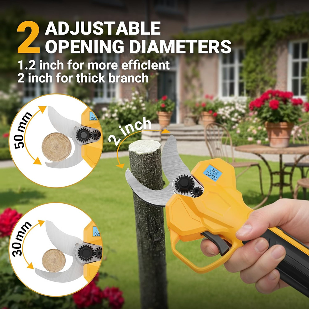 Electric Pruning Shears, Cordless Power Pruner with 2 Inch Cutting Diameter, LCD